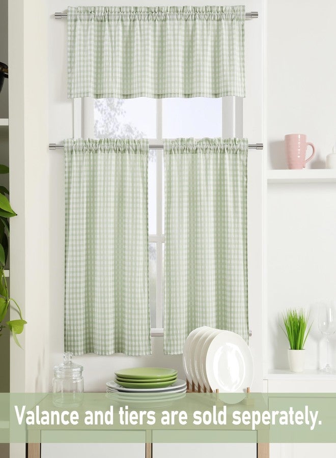ZJDECOR Sage Green White Buffalo Plaid Tier Cafe Curtains 24 Inches Long,Gingham Crinkled Not-See-Through Sheer Kitchen Curtains,Cottage Style Window Treatment,Rod Pocket,26" Wx24 L(Pack of 2) - Image 5
